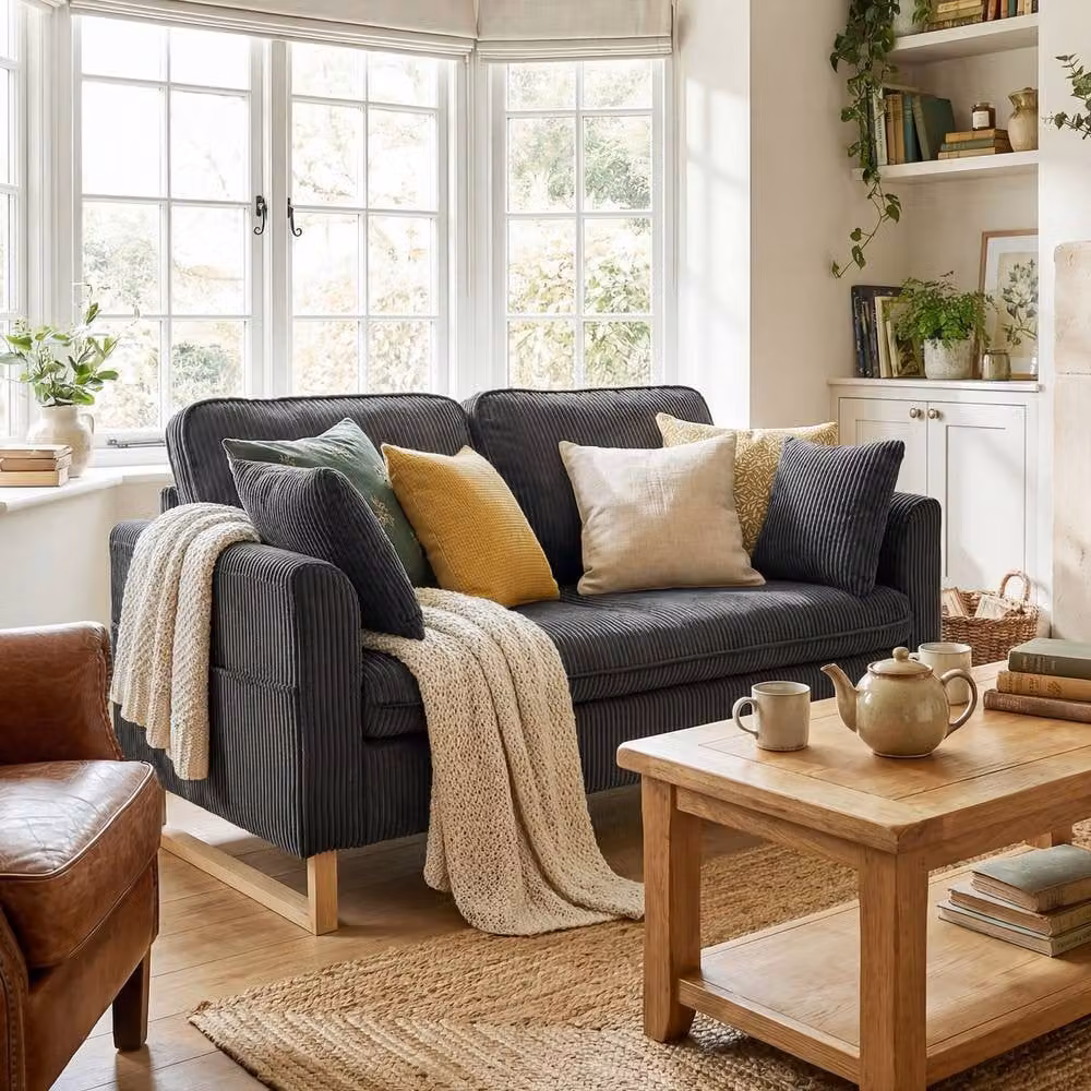 STILVORA 2 Seater Grey Upholstered Sofa with Pocket Springs and Metal Legs – 3