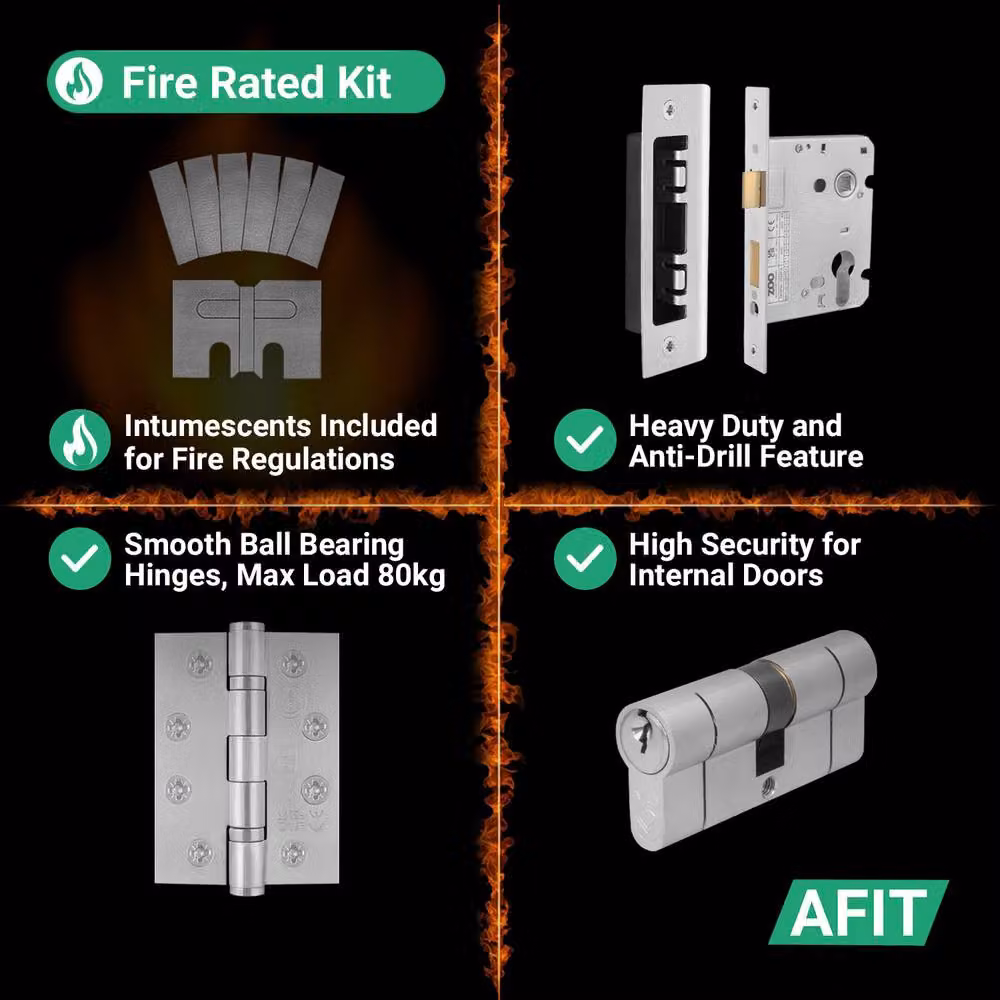 AFIT Satin Aluminium Fire Rated Return to Door Handles with Euro Double Cylinder and Hinges in Silver, 150 x 150 mm – 3