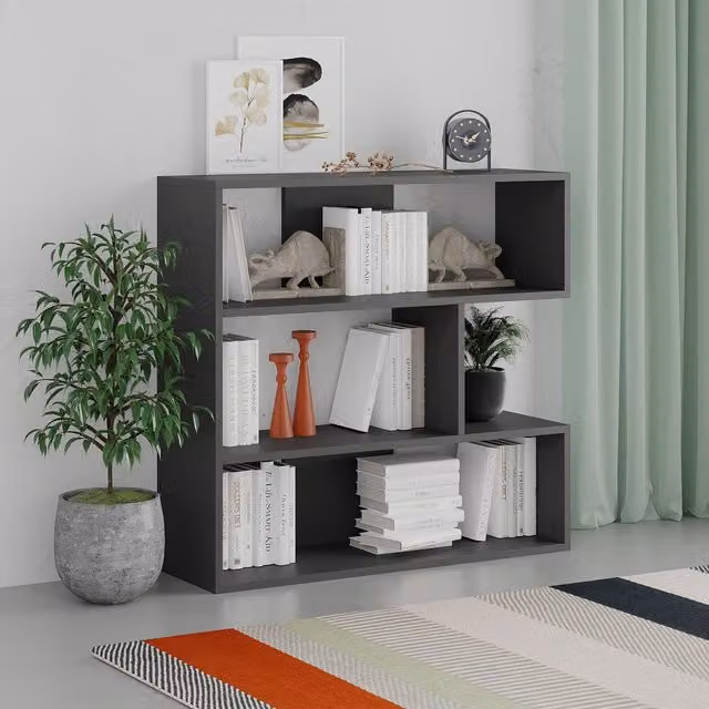 Decortie Molly Modern Bookcase Display Unit No.1 in Anthracite Grey and Black, W/D/H: 94 x 30 x 89 cm