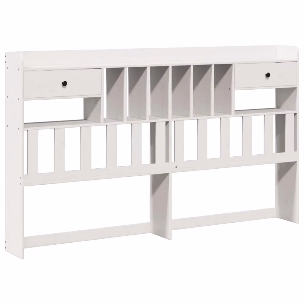 Berkfield Home White Solid Pine Headboard with Integrated Nightstands and Shelf, 180 cm – 2