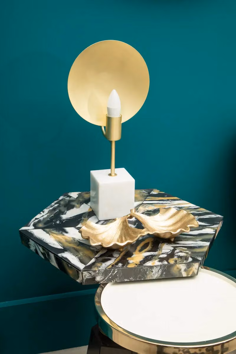 Orsina Modern Hexagonal Side Table with Golden Aluminum Stand and Black Horn Top – 3