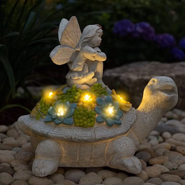 ILFD Group Ltd Solar Turtle Fairy Garden Ornament, Grey Resin, 6 Pack – 1