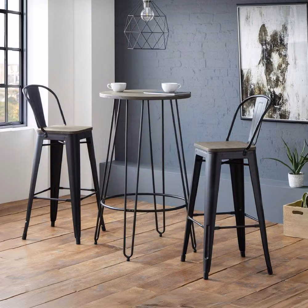 netfurniture Camden Industrial Metal and Wood Bar Stools, Set of 2, Black Matt – 4