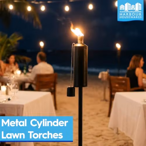 Harbour Housewares Metal Cylinder Garden Torches in Silver, Pack of 6, Height: 146 cm – 2