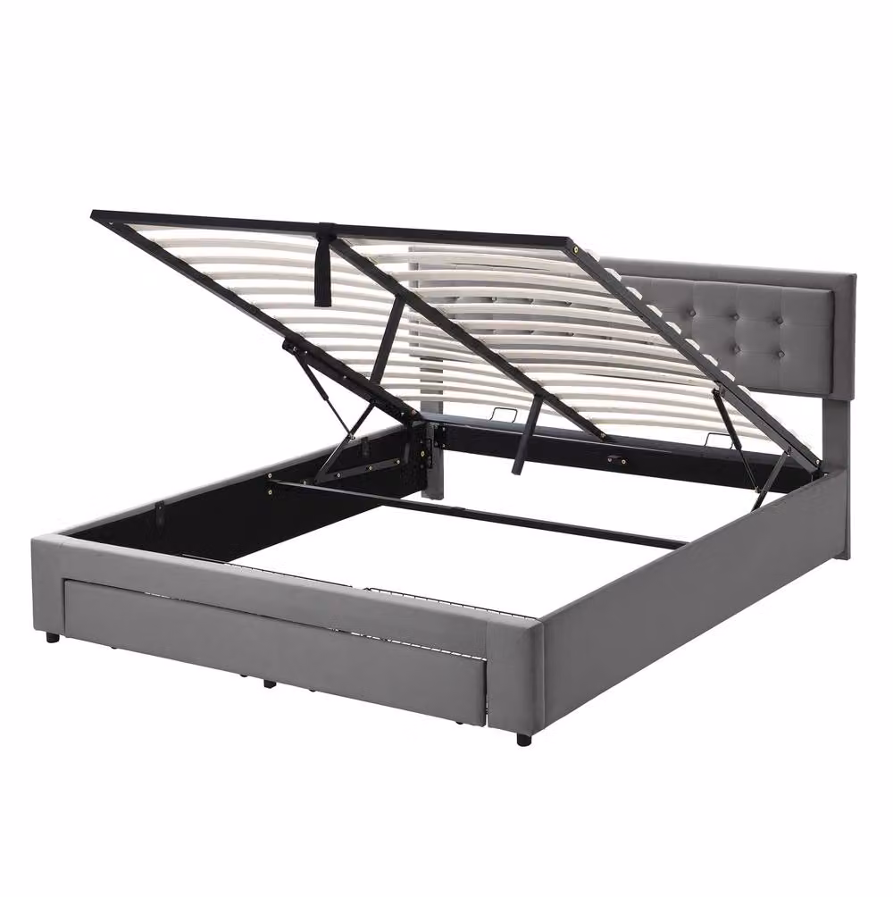 STILVORA Super King Upholstered Bed with Lift Up Storage, Grey Velvet, 200 x 200 cm – 5