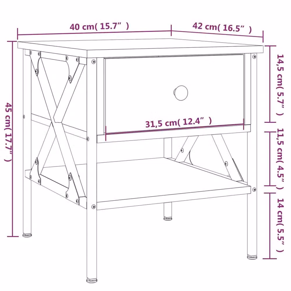 Berkfield Home Durable Black Bedside Table W/D/H: 40 x 42 x 45 cm – 5