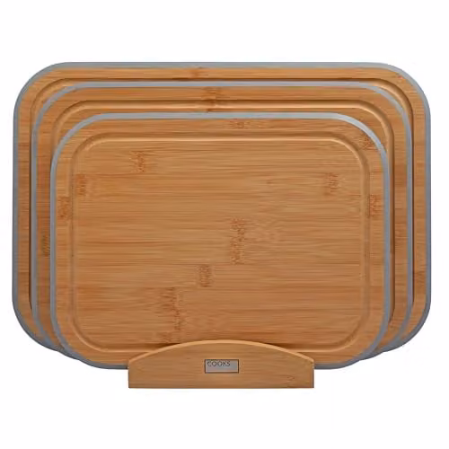 Cooks Professional 3 Piece Bamboo Chopping Board Set with Storage Stand in Grey and Brown – 1