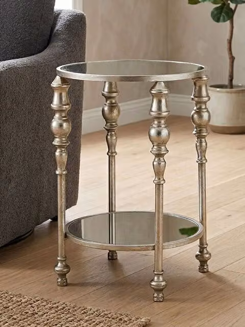 Orsina Two Tier Round Glass and Metal Side Table in Silver, W/D/H: 41 x 41 x 59 cm – 2