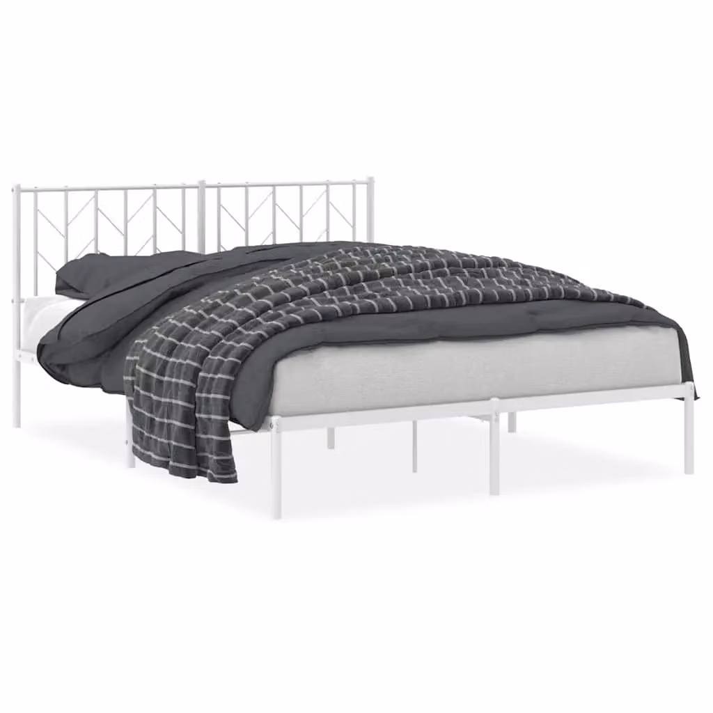 Berkfield Home Metal Bed Frame with Headboard, White, W: 150 cm, D: 200 cm – 2
