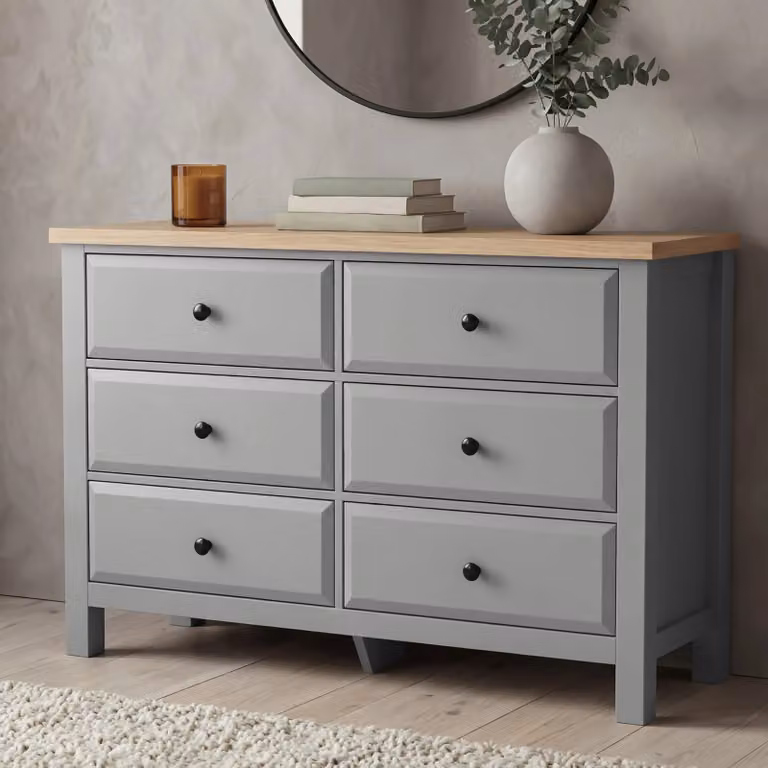 DHS Haven Grey Painted 6 Chest of Drawers Bedroom Dresser W/D/H: 120 x 42 x 80 cm