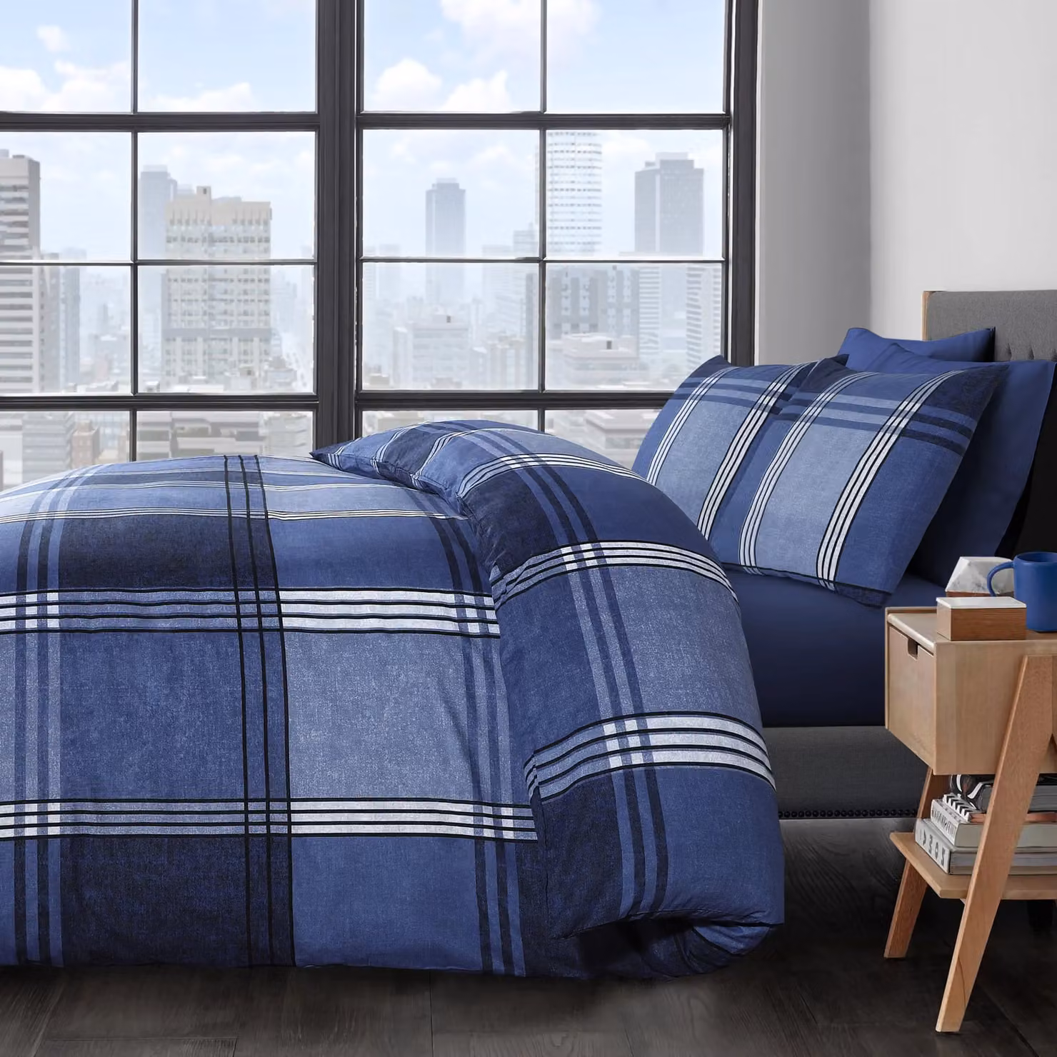 Velosso Hamilton Check Blue Cotton Rich Printed Duvet Cover and Pillowcase Set, King Size (Duvet Cover: 180 x 200 cm, Pillowcase: 50 x 75 cm) – 2