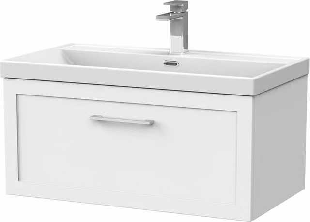 Balterley Stonnall Wall Mounted 1 Drawer Vanity and Thin Edge Basin, Matt White, Width: 80 cm