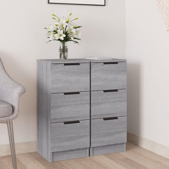 Berkfield Home Set of 2 Grey Sonoma Sideboards in Engineered Wood, W/D/H: 30 x 30 x 70 cm