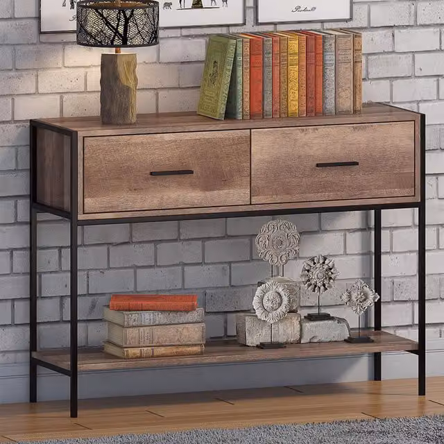 FWStyle Industrial Inspired 2 Drawer Console Table in Urban Brown and Black