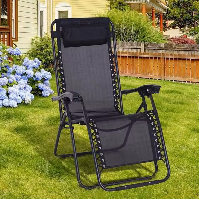 EONLION Zero Gravity Reclining Lounger Chair in Black with Adjustable Headrest and Armrests – 1