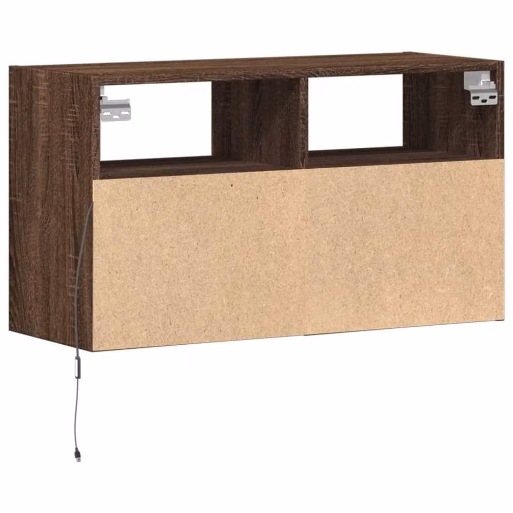 Berkfield Home Modern TV Wall Cabinet with LED Lights in Brown Oak, W/D/H: 80 x 31 x 45 cm – 7
