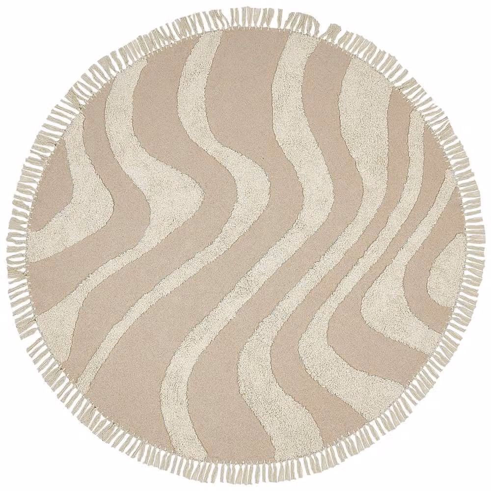 Wyld and Coco Aura Home Round Beige Cotton Hand-Tufted Rug with Fringes, Diameter: 140 cm – 2