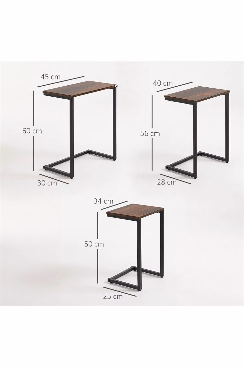 ERGOVEXA Set of 3 Nesting C-Shaped Side Tables in Rustic Brown and Black – 2