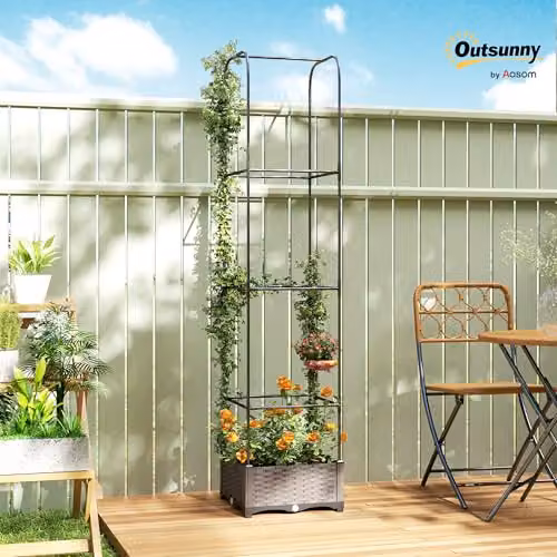 Outsunny Raised Garden Bed with Trellis Planter in Black, W/D/H: 40 x 40 x 179 cm – 2