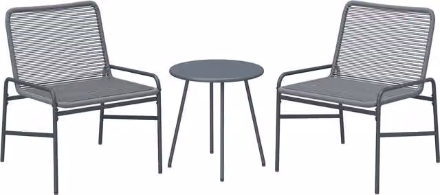 Outsunny 3 Piece Rattan Bistro Set in Dark Grey with Round Coffee Table and 2 Chairs for Garden, Balcony or Terrace