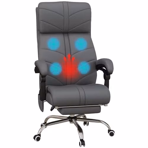Vinsetto Grey Synthetic Leather Executive Massage Office Chair with Heating and 4-Point Vibration