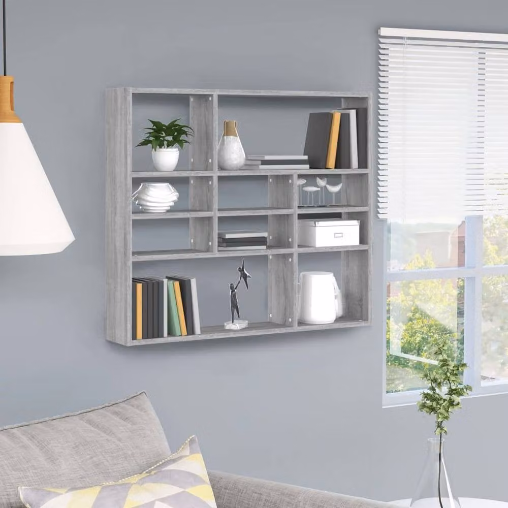 Berkfield Home Wall Shelf in Grey Sonoma, W/D/H: 90 x 16 x 78 cm – 2