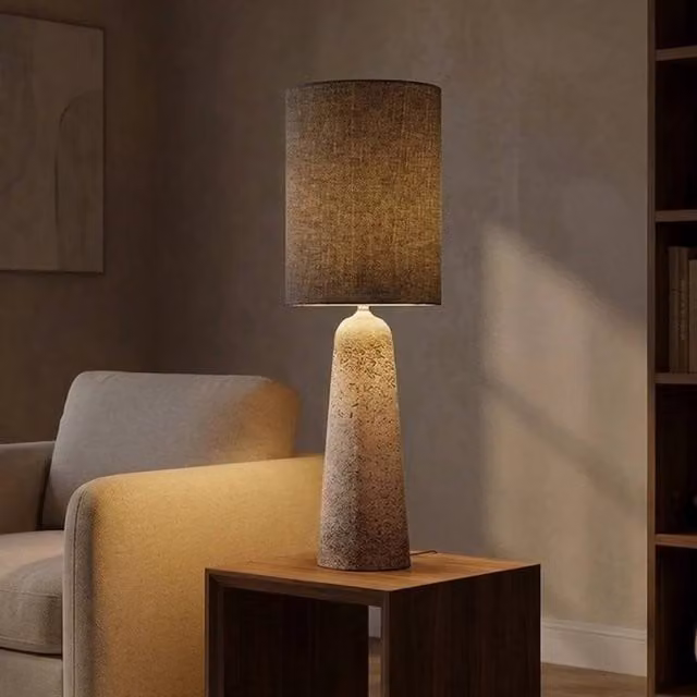 Garden Greatness Tall Concrete and Stone Sculptural Table Lamp in Grey and Multicolour