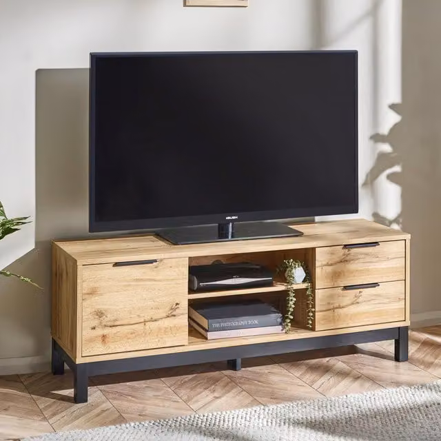 Julian Bowen Bali TV Unit in Light Oak and Black