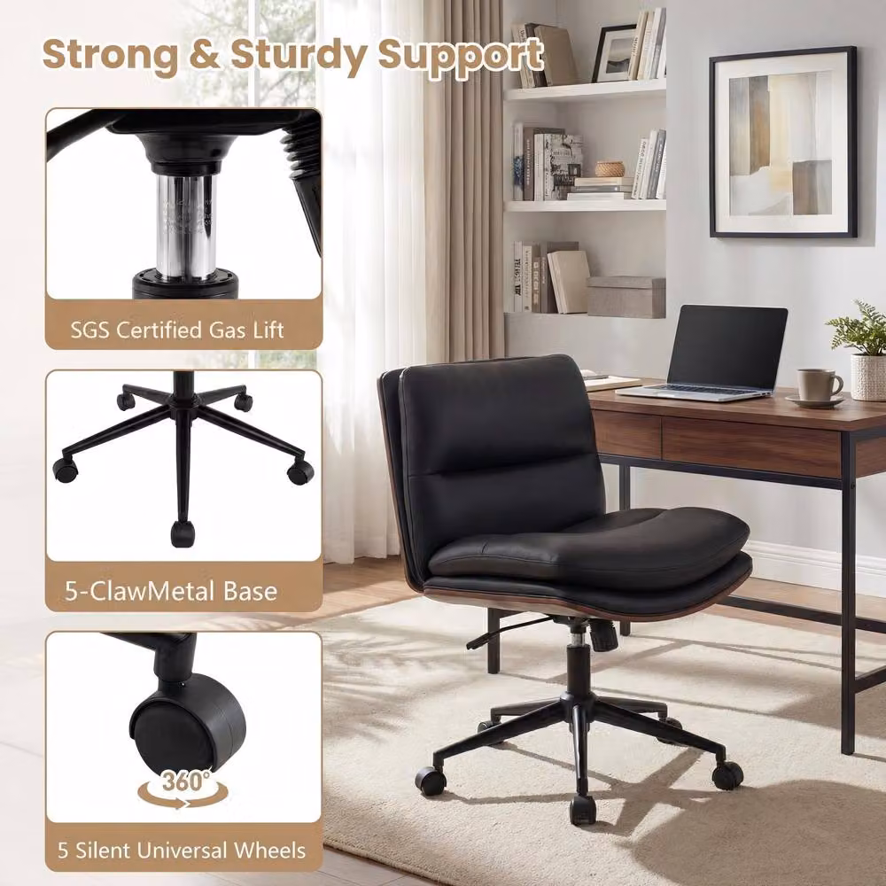 Costway Armless Swivel Office Chair in Black with Height Adjustment and Castors – 8