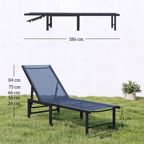 Outsunny Reclining Sun Lounger with Adjustable Headrest and Textilene Seat, Blue, W/D/H: 120 x 60 x 84 cm – 3