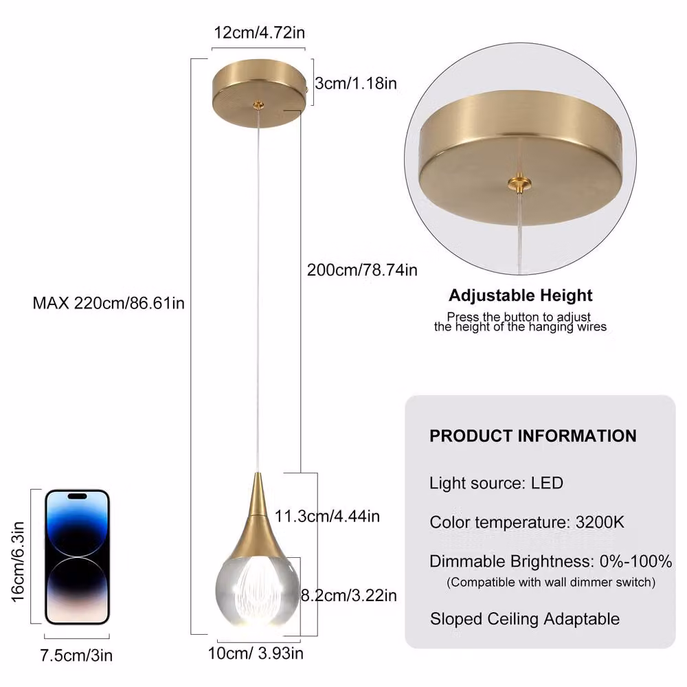 NIVOR Dimmable LED Jellyfish Pendant Light in Gold and Crystal with Height Adjustable Design – 2
