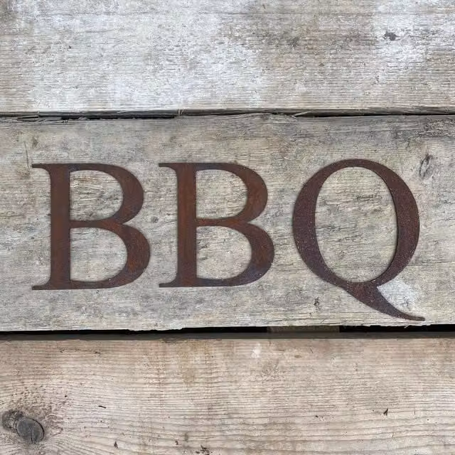 RW Norfolk Personalised Metal BBQ Sign in Rustic Brown Steel for Garden Decoration
