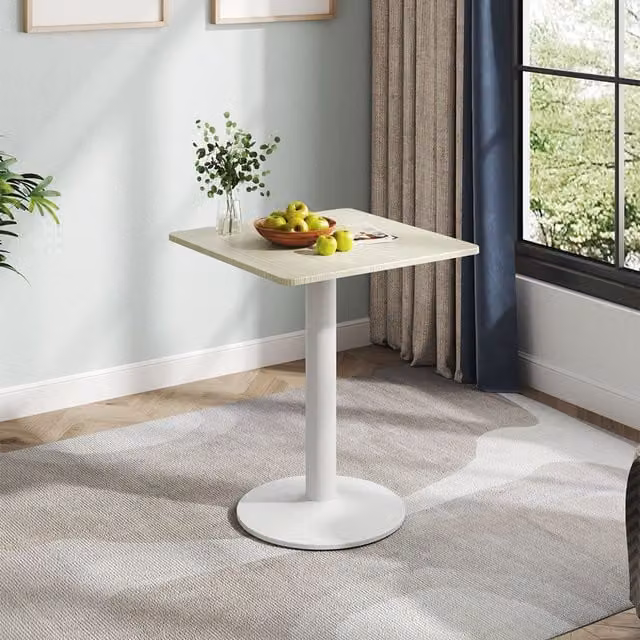 Komore Round White Cafe Table with Metal Base, Diameter: 60 cm