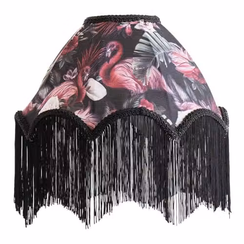 ValueLights Rosette Scalloped Flamingo Fabric Lamp Shade in Multicolour with Black Tassels and LED Bulb, Width: 30 cm – 1
