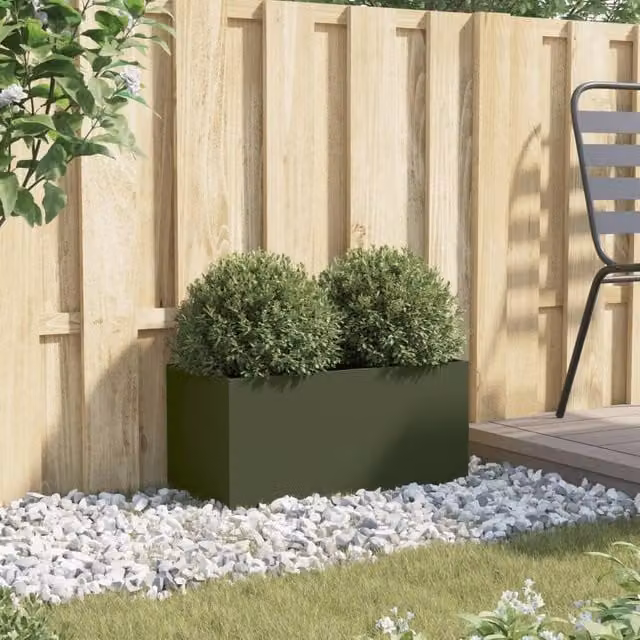 Berkfield Home Steel Planter Tub, Green, W: 62 cm, D: 30 cm, H: 29 cm – 1