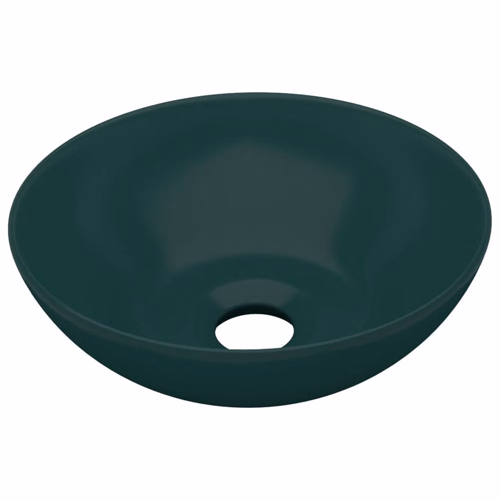 Berkfield Home Round Ceramic Countertop Bathroom Sink in Matt Green, W/D/H: 28 x 28 x 10 cm – 3