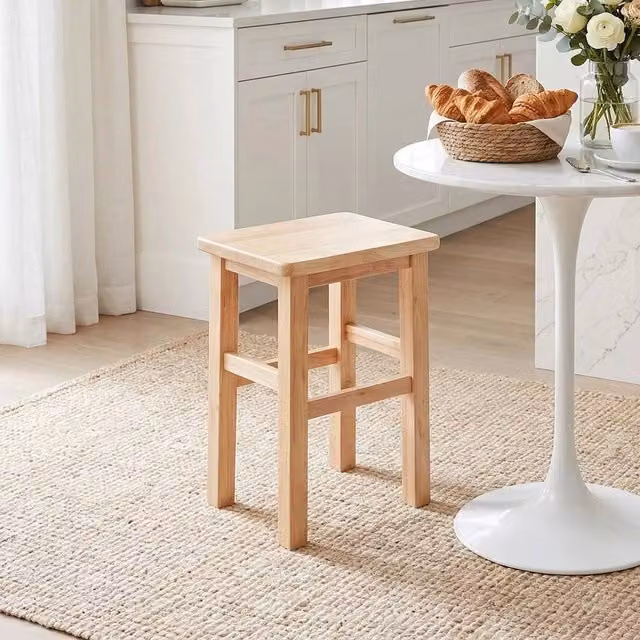 EONLION Rustic Beech Wood Bar Stool and Step Stool in Brown