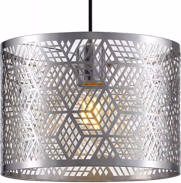 Innoteck Modern Chrome Metal Drum Light Shade with Cube Cut Out Pattern in Silver