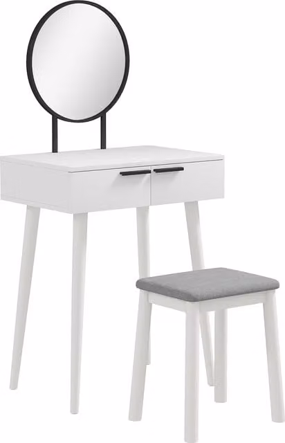 HOMCOM Dressing Table with Mirror and Stool Set in White, featuring 2 Drawers and a Cushioned Stool, W/D/H: 60 x 40 x 123 cm
