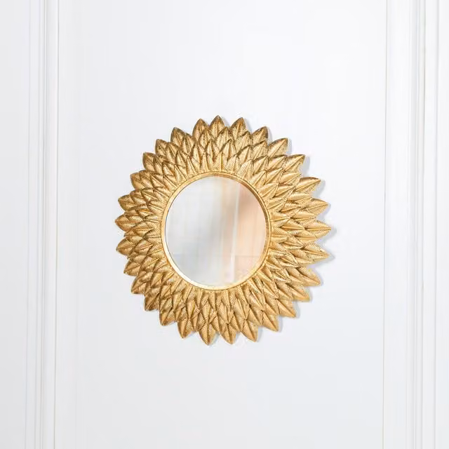 Glasstone Round Sunflower Metal Wall Mirror in Gold, Diameter: 48 cm