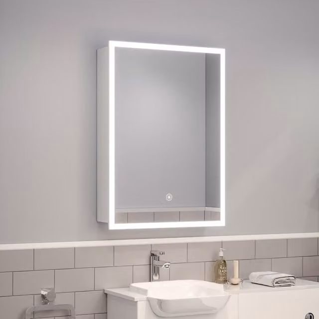 Livingandhome Modern White Wall Mounted LED Mirror Cabinet with Shaver Socket and Anti-Fog Feature