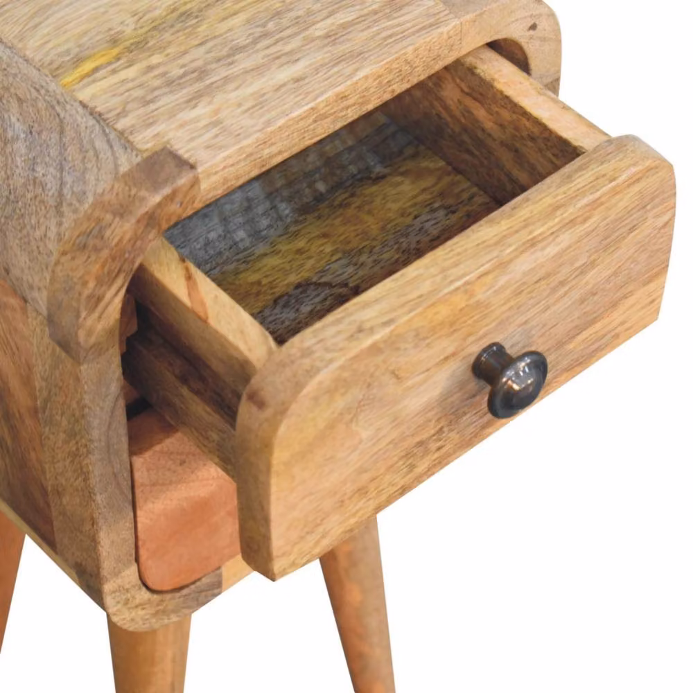 Direct Wicker Extra Mini Curved Oak-ish Bedside Table with 2 Drawers in Brown, Solid Mango Wood – 4