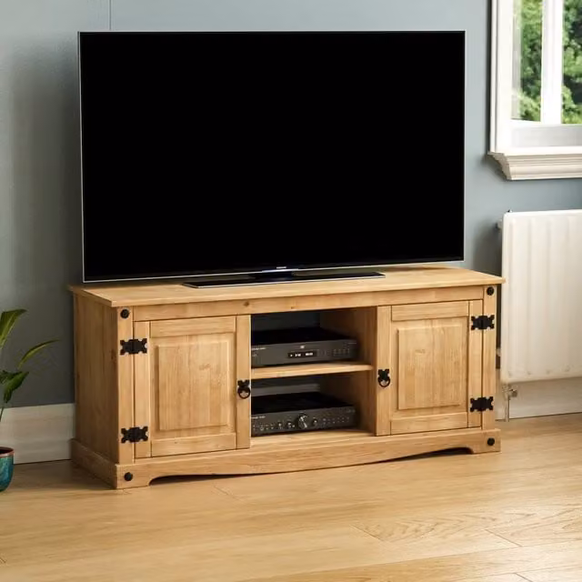 HD Designs Vida Designs Corona Brown Rustic Waxed Pine 2 Door 1 Shelf Flat Screen TV Unit