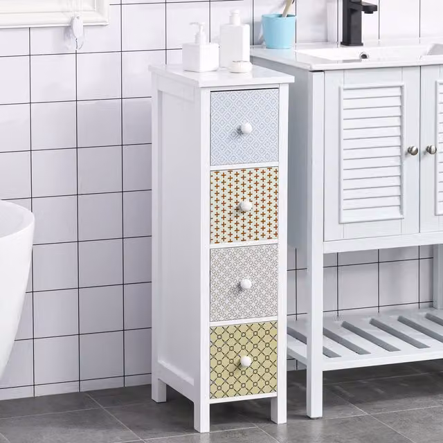 HOMCOM 4 Drawer Slim Chest of Drawers and Storage Cabinet in White – 1