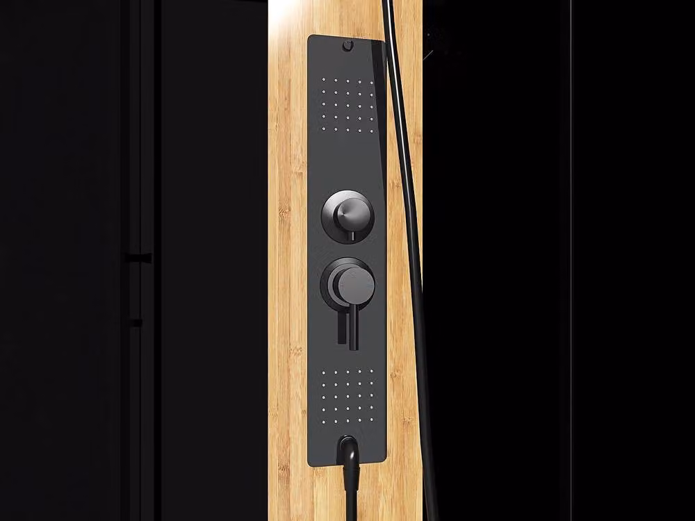 Vente-unique Rectangular Hydromassage Shower Cabin with Bamboo and Sliding Glass Doors, Black, W/D/H: 120 x 80 x 198 cm – 3
