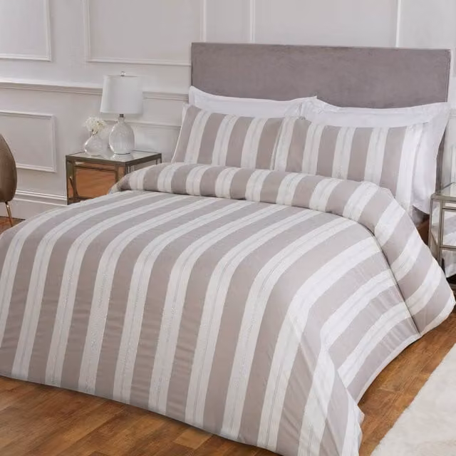 Smart Living Camel Lurex Stripe Jacquard Duvet Cover and Pillowcases Set, W/D/H: 140 x 200 cm
