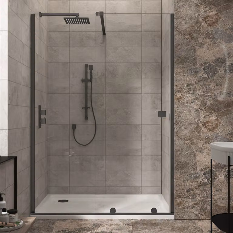 Luton Rectangular Wet Room Recessed Sliding Shower Screen in Matt Black with 8mm Easy Clean Glass, W: 140 cm, H: 195 cm