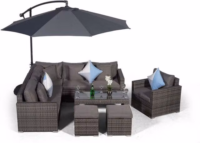 Giardino Havana 6 Seat Rattan Sofa and Armchair Set with Coffee Table and 2 Stools in Grey and Brown