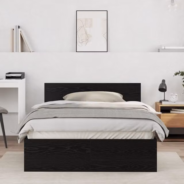 Berkfield Home Solid Wood Bed Frame with Headboard and Lift Up Base, Black Oak, W: 120 cm, D: 190 cm, H: 70 cm – 1