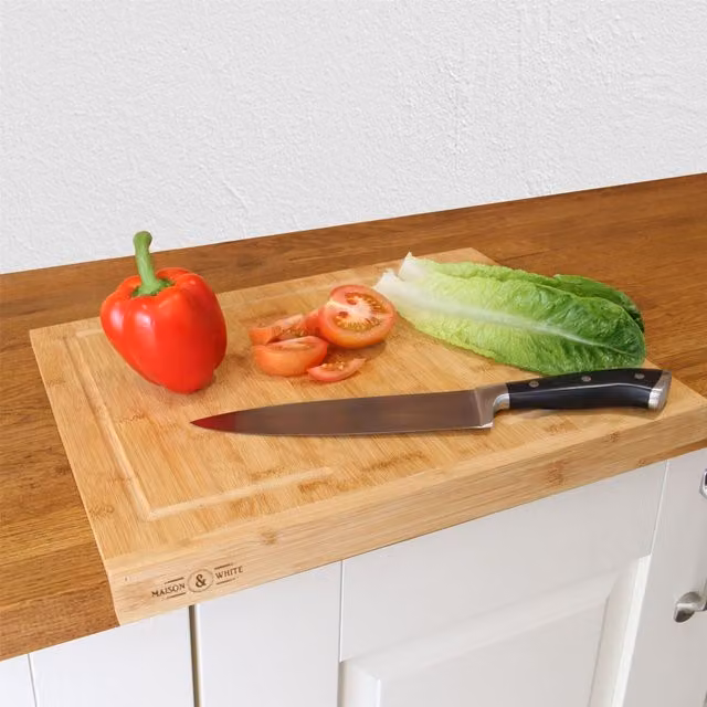 Maison & White Rectangular Bamboo Wood Chopping Board with Groove, Brown